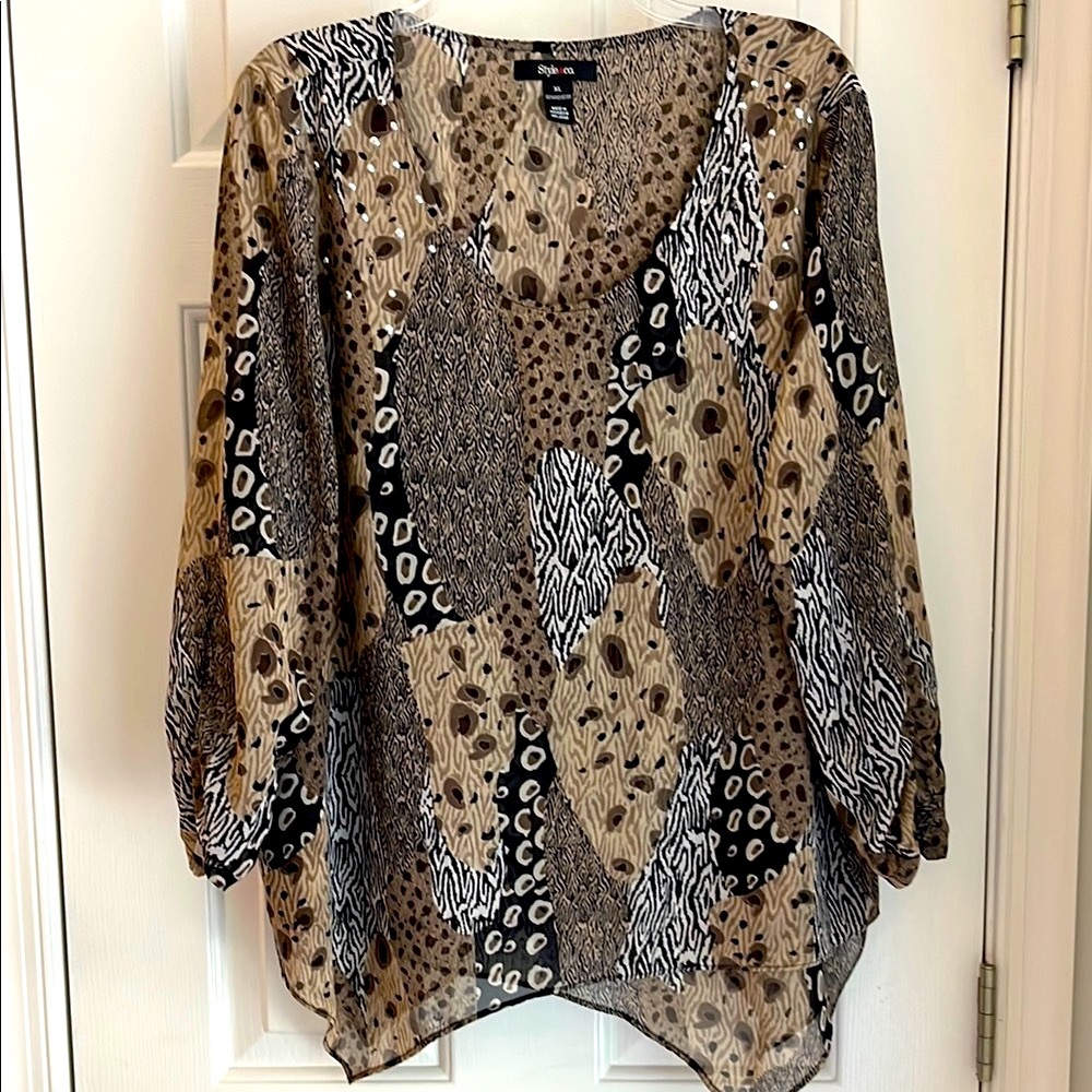 Animal Print Tunic Blouse with Sequins 3/4 Sleeve NWOT XL